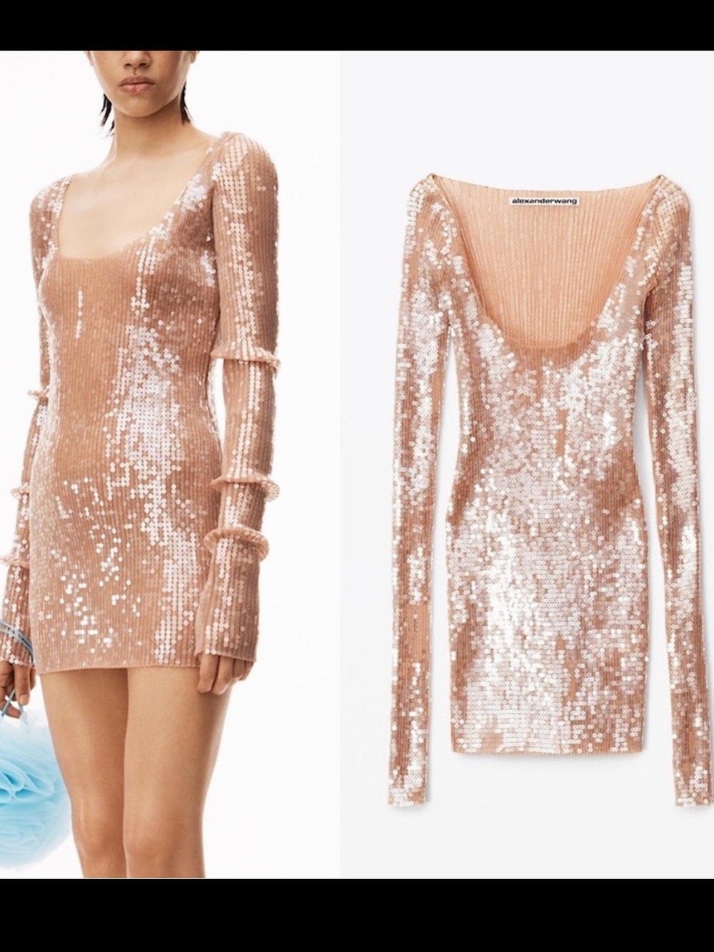 NWT ALEXANDER WANG
Sequined ribbed-knit tan beige mini dress S